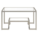 32" Silver Glass And Steel Square Coffee Table With Shelf