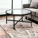 32" Black Glass And Steel Round Coffee Table