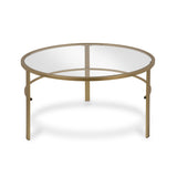 Set of Two 36" Gold Glass And Steel Round Nested Coffee Tables