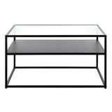 32" Black Glass And Steel Square Coffee Table With Shelf