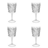 Set of Four Clear Paisley Acrylic Stemmed All Purpose Wine Glass