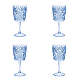 Set of Four Blue Paisley Acrylic Stemmed All Purpose Wine Glass