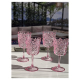 Set of Four Pink Paisley Acrylic Stemmed All Purpose Wine Glass