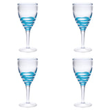 Set of Four Clear and Blue Swirl Acrylic Stemmed All Purpose Wine Glass