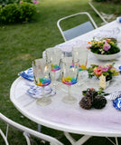 Set of Four Clear and Rainbow Geometric Acrylic Stemmed All Purpose Wine Glasses