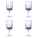 Set of Four Clear and Rainbow Geometric Acrylic Stemmed All Purpose Wine Glasses