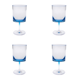 Set of Four Clear and Blue Acrylic Stemmed All Purpose Wine Glass