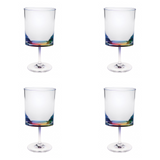 Set of Four Clear and Rainbow Geometric Acrylic Stemmed All Purpose Wine Glasses