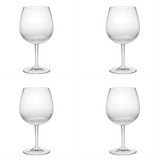 Set of Four Clear Dimpled Tritan Plastic Balloon or Round Bowl Stemmed All Purpose Wine Glasses