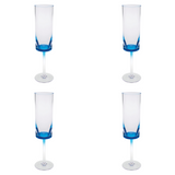 Set of Four Clear and Blue Acrylic Stemmed Flutes