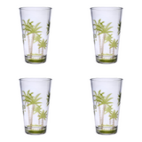 Set of Four Clear and Green Palm Tree Acrylic Highball Glasses