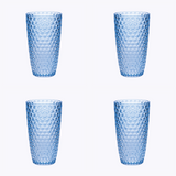 Set of Four Blue Geometric Acrylic Stemless Highball Glass