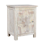 28" Distressed White Starburst Geometric Solid Wood Nightstand