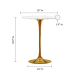 32" White and Gold Rounded Marble and Metal Bar Table