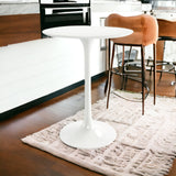 32" White and Gold Rounded Marble and Metal Bar Table