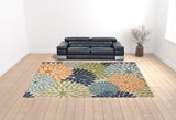 12' X 15' Blue And Green Floral Power Loom Area Rug