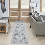 10' Blue Oriental Power Loom Distressed Washable Runner Rug