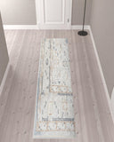 10' Light Blue Oriental Power Loom Distressed Washable Runner Rug