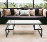 45" Black Glass And Steel Coffee Table With Two Shelves