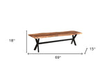 66" Brown And Black Solid Wood Dining bench