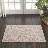 2' X 4' Cream Damask Power Loom Area Rug