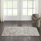 2' X 4' Gray Damask Power Loom Area Rug