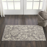 2' X 4' Gray Damask Power Loom Area Rug