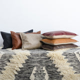 14" X 26" Black Leather Zippered Pillow