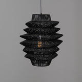 Single Rattan Dimmable Ceiling Light With Black Shades