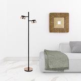 68" Black Two Light Tree Floor Lamp With Copper Bell Shade