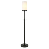 66" Black Torchiere Floor Lamp With White Frosted Glass Drum Shade
