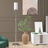 66" Black Torchiere Floor Lamp With White Frosted Glass Drum Shade