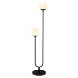 69" Black Two Light Novelty Floor Lamp With White Frosted Glass Globe Shade