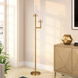 69" Black Two Light Novelty Floor Lamp With White Frosted Glass Globe Shade