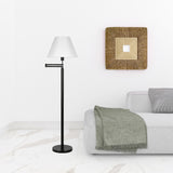 62" Black Swing Arm Floor Lamp With White Frosted Glass Empire Shade