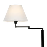 62" Black Swing Arm Floor Lamp With White Frosted Glass Empire Shade