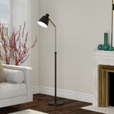 63" Brass Swing Arm Floor Lamp With White Frosted Glass Empire Shade