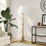68" Brass Traditional Shaped Floor Lamp With White Frosted Glass Drum Shade