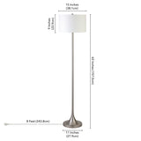 62" Black Traditional Shaped Floor Lamp With White Frosted Glass Drum Shade
