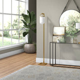 70" Brass Two Light Tree Floor Lamp With White Frosted Glass Globe Shade