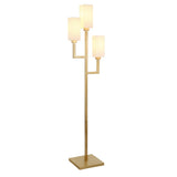 69" Brass Three Light Torchiere Floor Lamp With White Frosted Glass Rectangular Shade