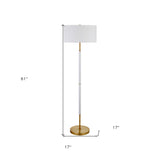 61" Nickel Two Light Floor Lamp With White Frosted Glass Drum Shade