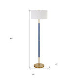 61" Nickel Two Light Floor Lamp With White Frosted Glass Drum Shade