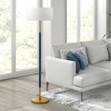 61" Brass Two Light Floor Lamp With White Frosted Glass Drum Shade