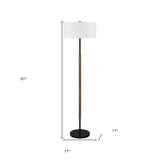 61" Black Two Light Floor Lamp With White Frosted Glass Drum Shade