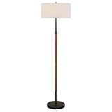 61" Black Two Light Floor Lamp With White Frosted Glass Drum Shade