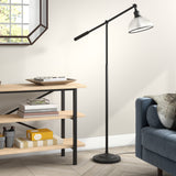 61" Black Two Light Floor Lamp With White Frosted Glass Drum Shade