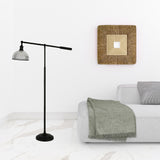 58" Black Swing Arm Floor Lamp With Clear Transparent Glass Dome Shade