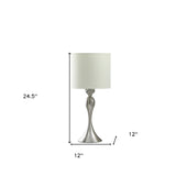 25" Silver Sleek Table Lamp With Off White Drum Shade