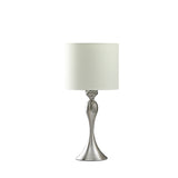 25" Silver Metal Table Lamp With Off White Drum Shade